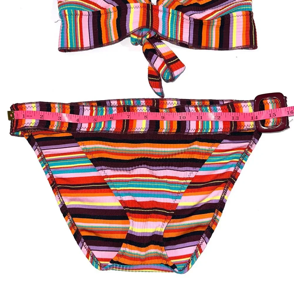 Becca Retro Colorful Striped Triangle Halter Buckle Bikini Swim Set Size Large - Picture 13 of 15